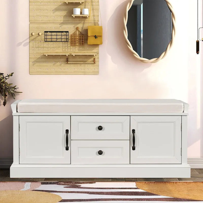 Banc de rangement chic en bois vintage avec coussin de siège en velours déhoussable garni de mousse