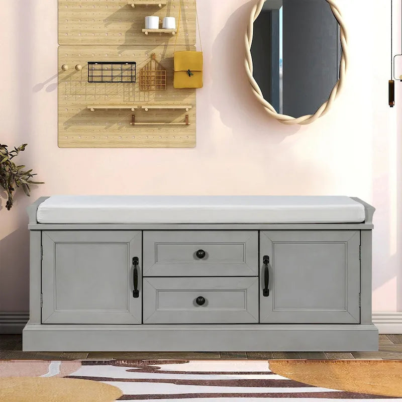 Banc de rangement chic en bois vintage avec coussin de siège en velours déhoussable garni de mousse