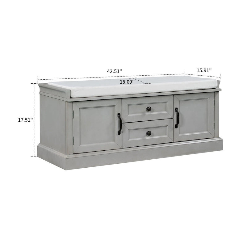 Banc de rangement chic en bois vintage avec coussin de siège en velours déhoussable garni de mousse