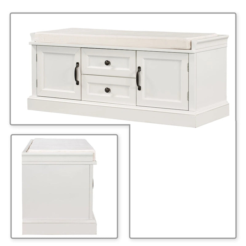 Banc de rangement chic en bois vintage avec coussin de siège en velours déhoussable garni de mousse