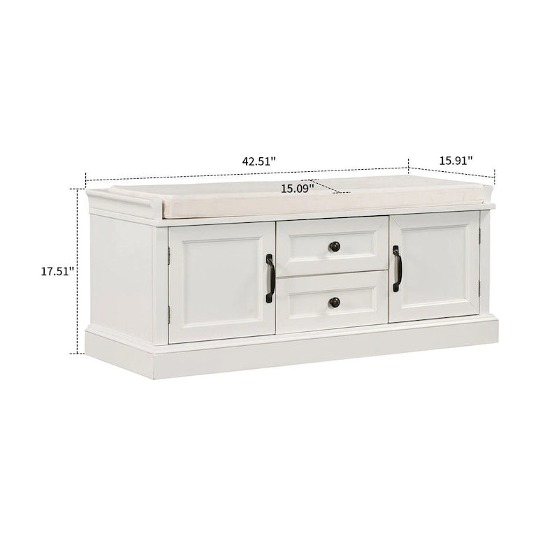 Banc de rangement chic en bois vintage avec coussin de siège en velours déhoussable garni de mousse