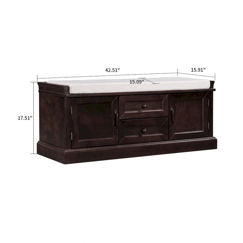 Banc de rangement chic en bois vintage avec coussin de siège en velours déhoussable garni de mousse