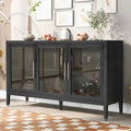 Meuble de rangement en bois avec trois portes en verre trempé et étagère réglable, convient pour le salon, le bureau et l'entrée
