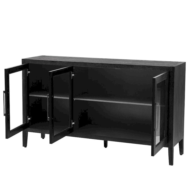 Meuble de rangement en bois avec trois portes en verre trempé et étagère réglable, convient pour le salon, le bureau et l'entrée