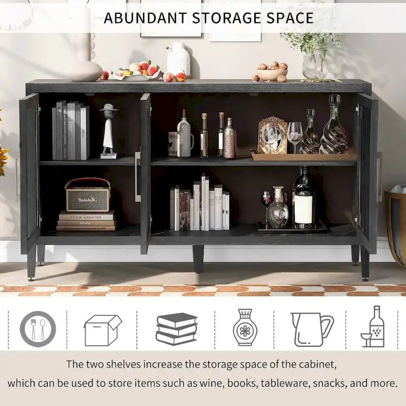 Meuble de rangement en bois avec trois portes en verre trempé et étagère réglable, convient pour le salon, le bureau et l'entrée
