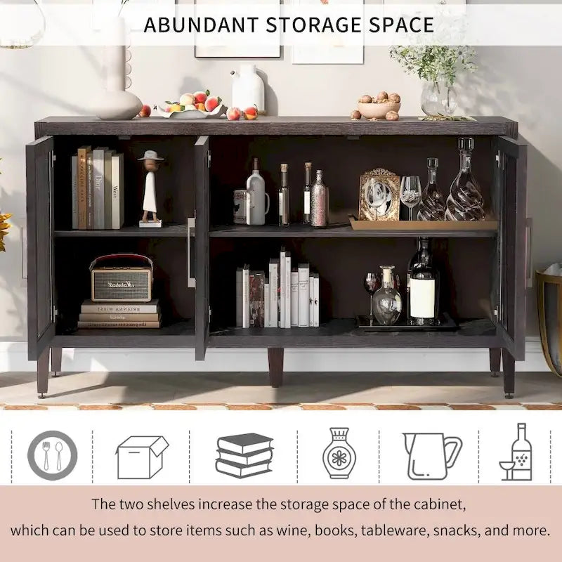 Meuble de rangement en bois avec trois portes en verre trempé et étagère réglable, convient pour le salon, le bureau et l'entrée