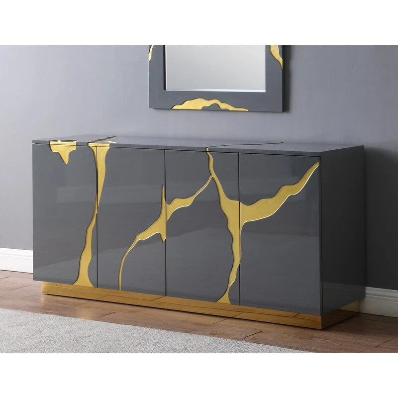 Buffet en bois de peuplier laqué de 168 cm à 4 portes avec étagères réglables