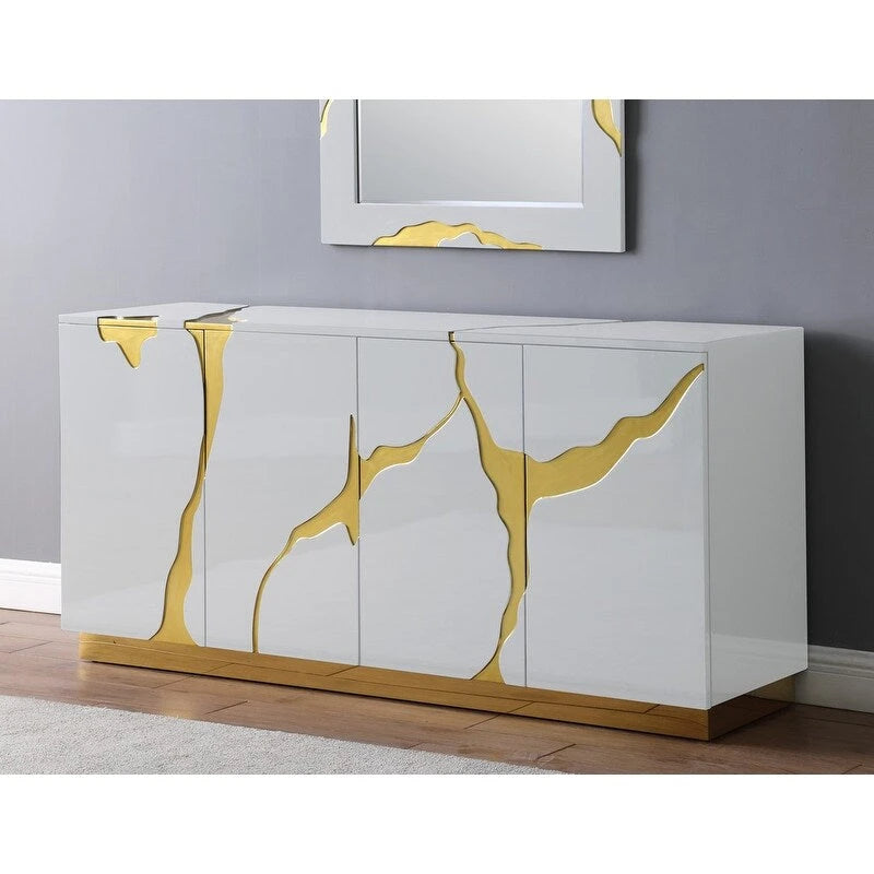 Buffet en bois de peuplier laqué de 168 cm à 4 portes avec étagères réglables