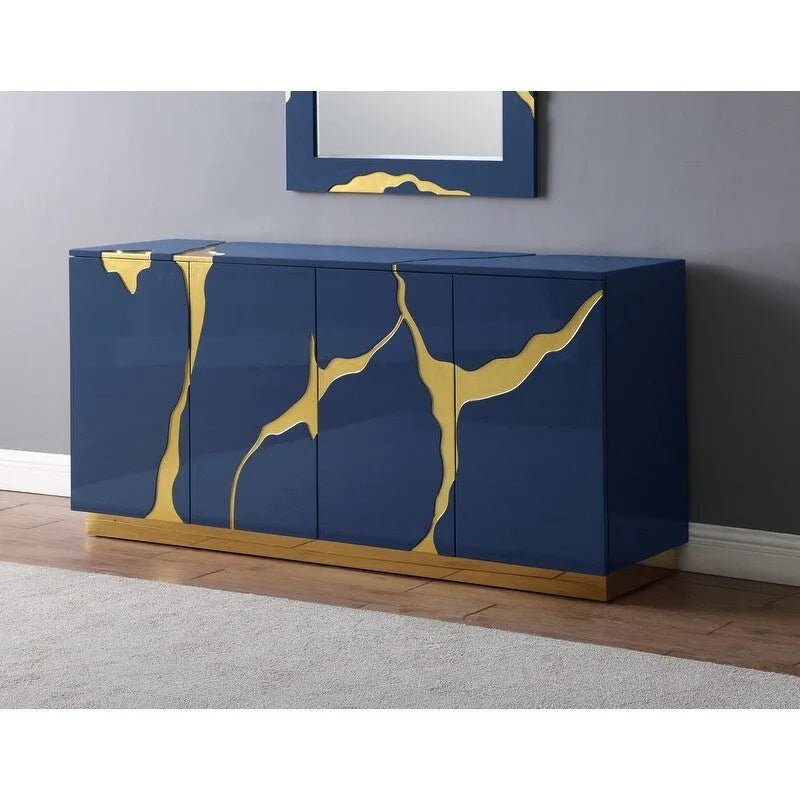 Buffet en bois de peuplier laqué de 168 cm à 4 portes avec étagères réglables
