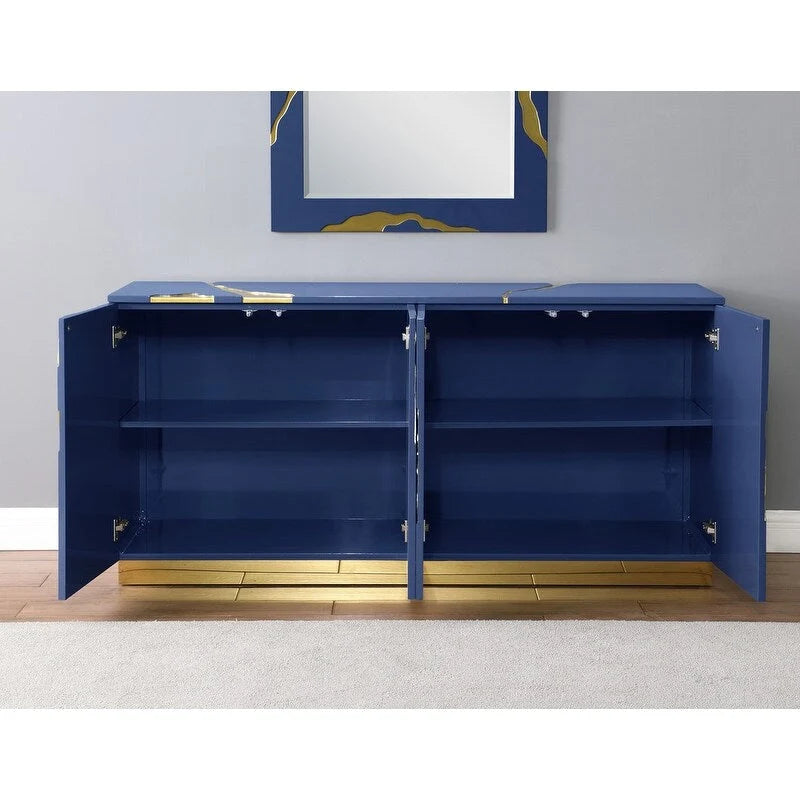 Buffet en bois de peuplier laqué de 168 cm à 4 portes avec étagères réglables