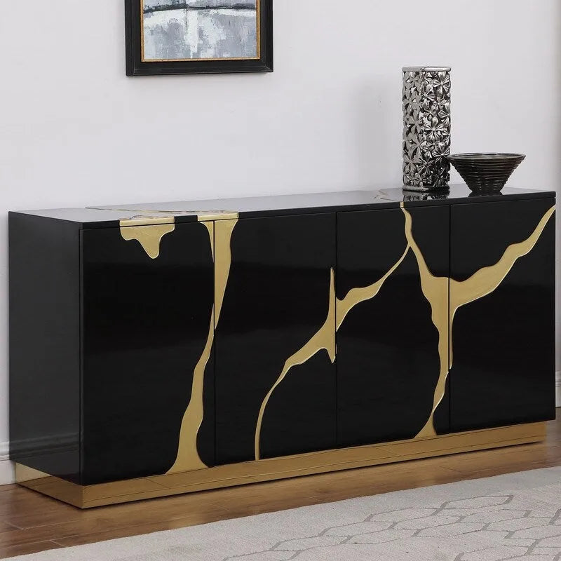 Buffet en bois de peuplier laqué de 168 cm à 4 portes avec étagères réglables