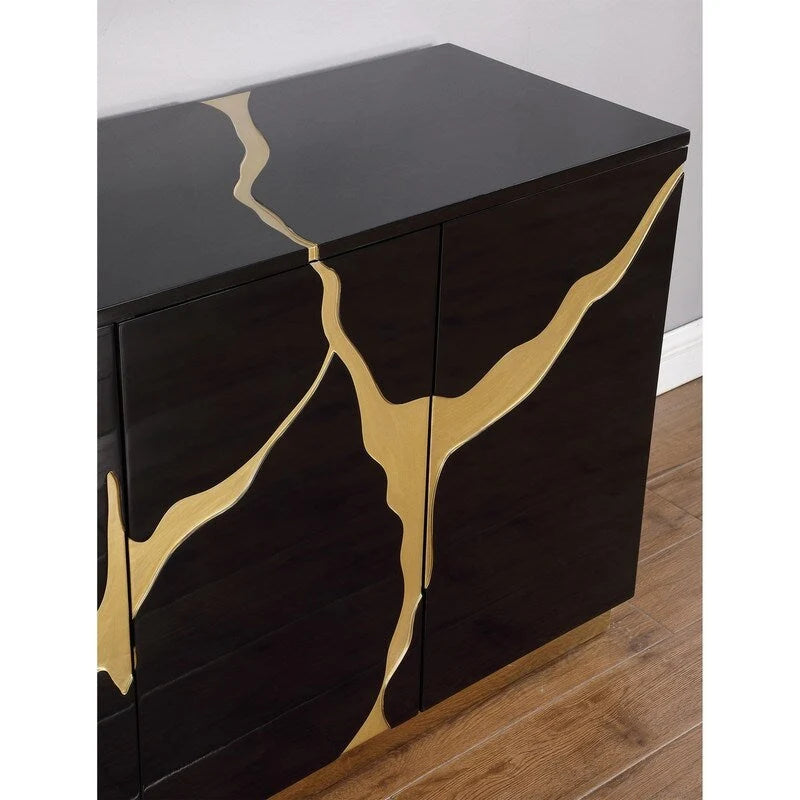 Buffet en bois de peuplier laqué de 168 cm à 4 portes avec étagères réglables