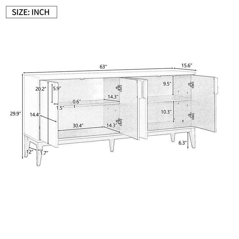 Buffet de rangement Armoire en bois avec 4 portes pour Couloir, Entrée, Salon, Chambre, Étagère réglable