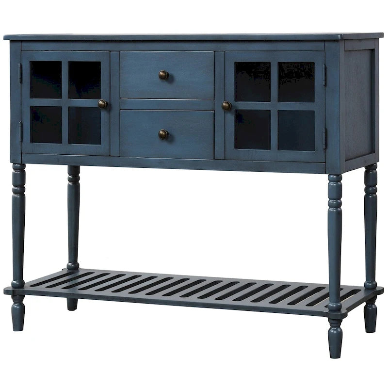 Table console à buffet avec étagère inférieure et armoire de rangement en bois/verre de style ferme - 42L x 14W x 34.2H