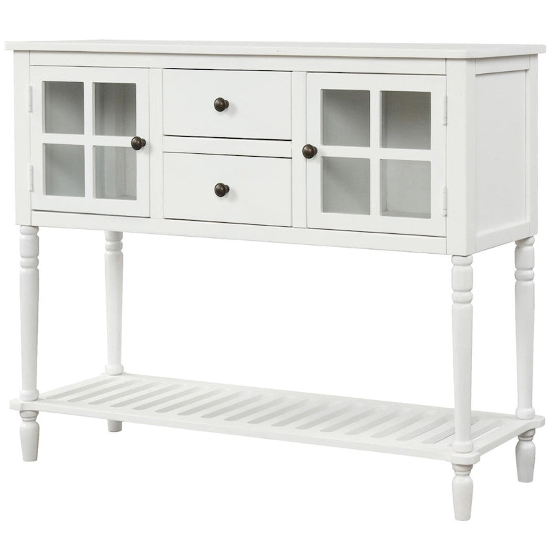 Table console à buffet avec étagère inférieure et armoire de rangement en bois/verre de style ferme - 42L x 14W x 34.2H