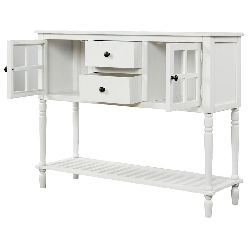 Table console à buffet avec étagère inférieure et armoire de rangement en bois/verre de style ferme - 42L x 14W x 34.2H
