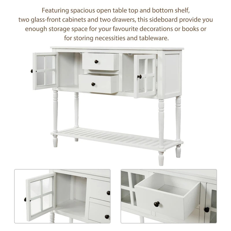 Table console à buffet avec étagère inférieure et armoire de rangement en bois/verre de style ferme - 42L x 14W x 34.2H