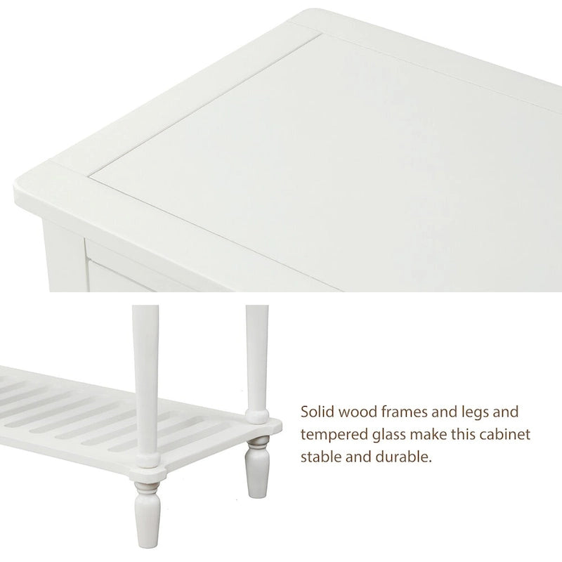 Table console à buffet avec étagère inférieure et armoire de rangement en bois/verre de style ferme - 42L x 14W x 34.2H