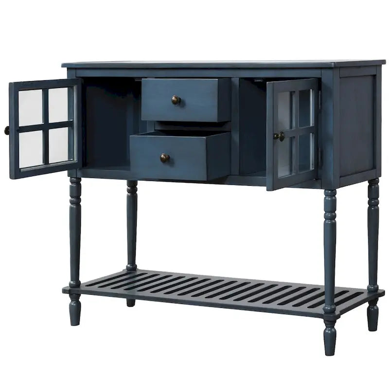 Table console à buffet avec étagère inférieure et armoire de rangement en bois/verre de style ferme - 42L x 14W x 34.2H