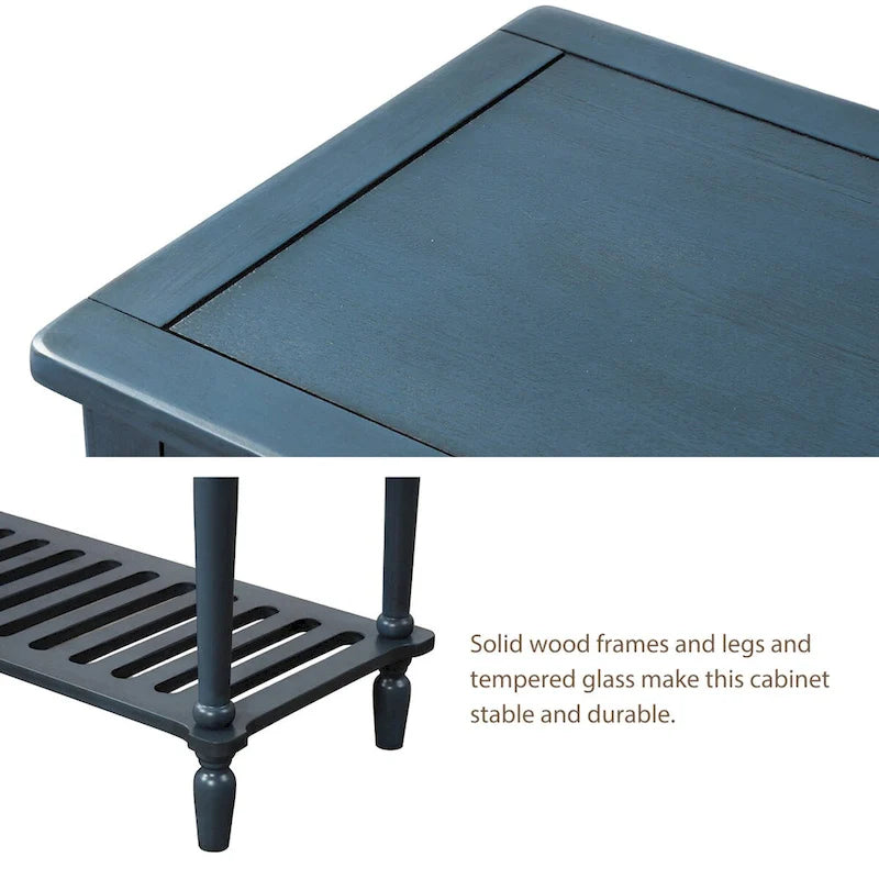 Table console à buffet avec étagère inférieure et armoire de rangement en bois/verre de style ferme - 42L x 14W x 34.2H