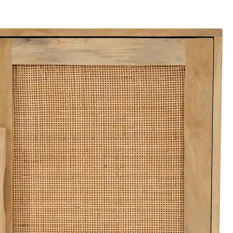 Meuble 3 portes en bois de manguier et cannage naturel