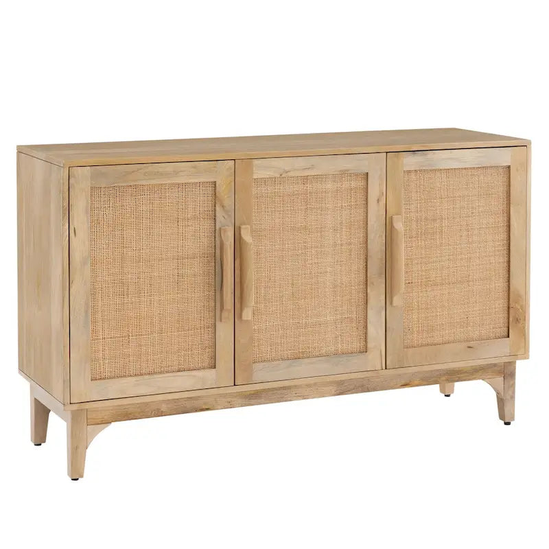 Meuble 3 portes en bois de manguier et cannage naturel