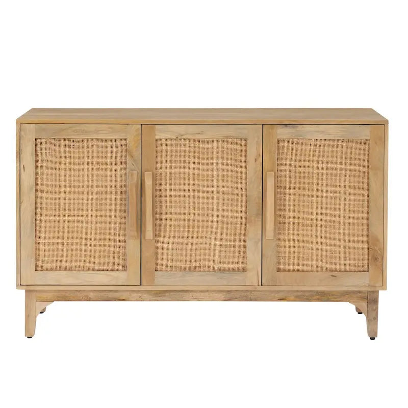 Meuble 3 portes en bois de manguier et cannage naturel
