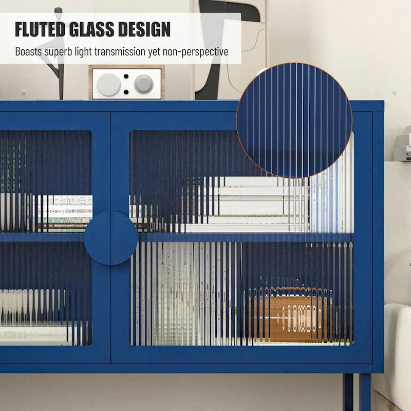 Bahut vitrine en verre trempé avec 2 étagères réglables, pieds en U, anti-basculement, meuble de rangement fermé anti-poussière pour salon