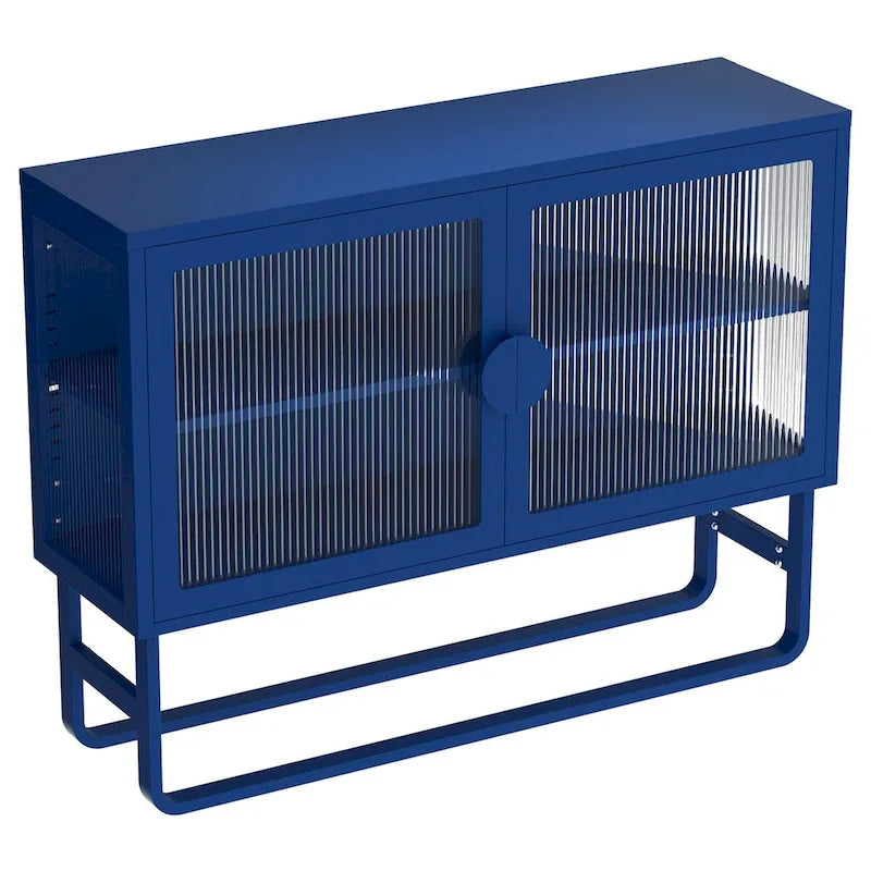 Bahut vitrine en verre trempé avec 2 étagères réglables, pieds en U, anti-basculement, meuble de rangement fermé anti-poussière pour salon