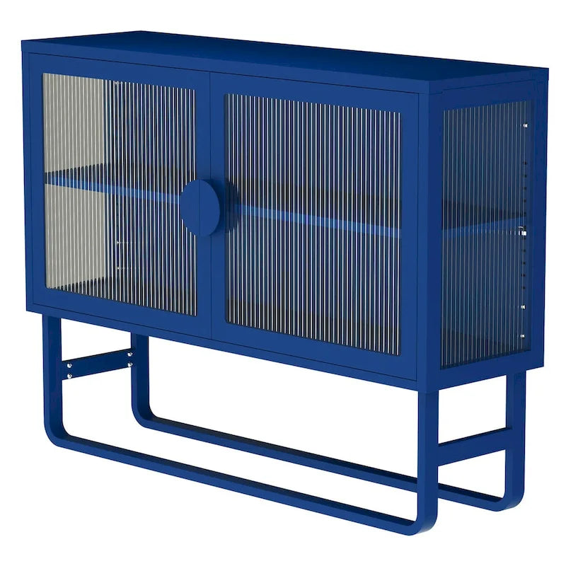 Bahut vitrine en verre trempé avec 2 étagères réglables, pieds en U, anti-basculement, meuble de rangement fermé anti-poussière pour salon
