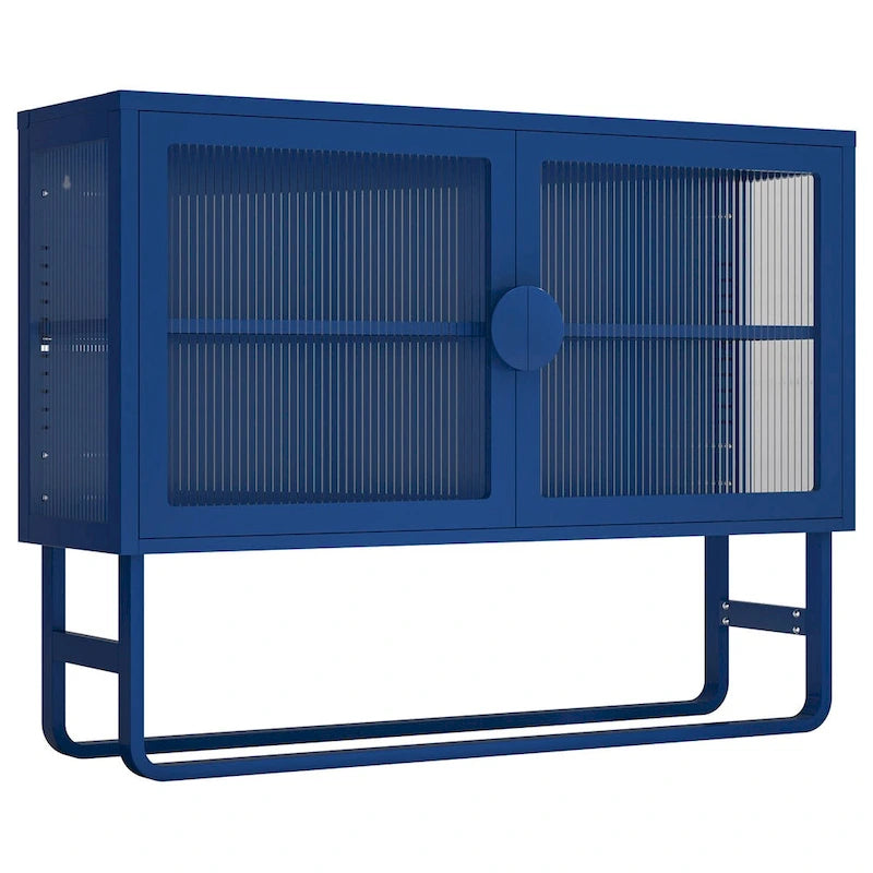 Bahut vitrine en verre trempé avec 2 étagères réglables, pieds en U, anti-basculement, meuble de rangement fermé anti-poussière pour salon
