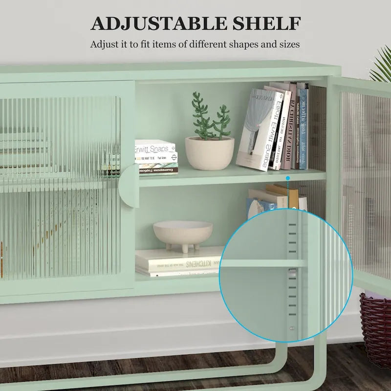 Bahut vitrine en verre trempé avec 2 étagères réglables, pieds en U, anti-basculement, meuble de rangement fermé anti-poussière pour salon
