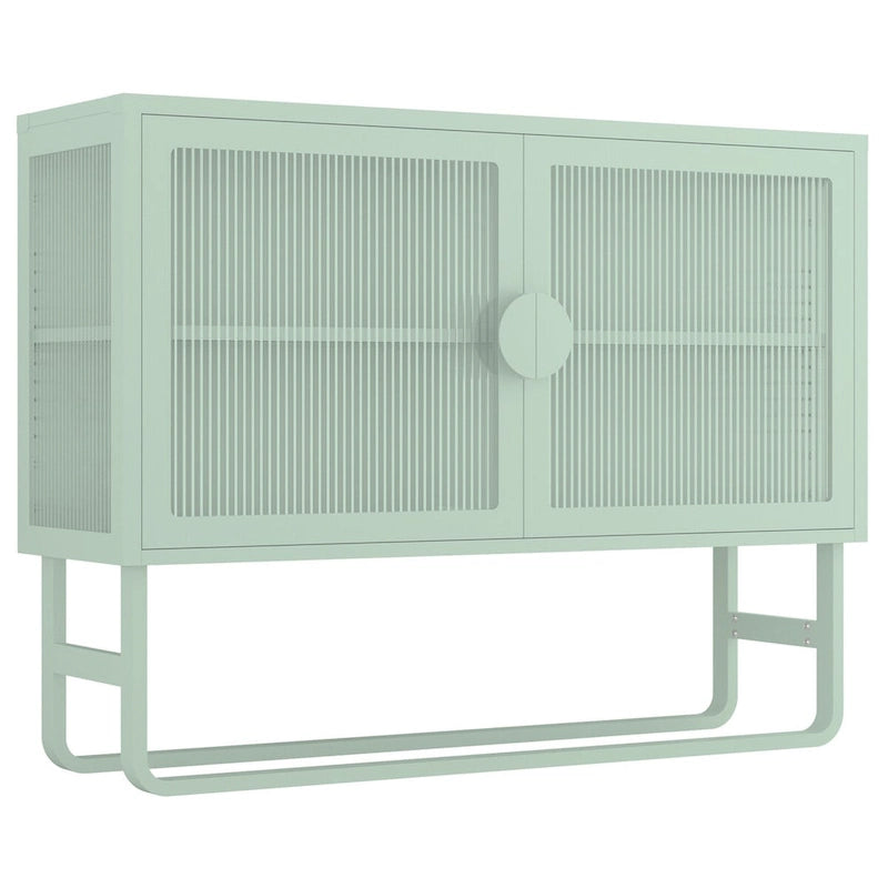 Bahut vitrine en verre trempé avec 2 étagères réglables, pieds en U, anti-basculement, meuble de rangement fermé anti-poussière pour salon