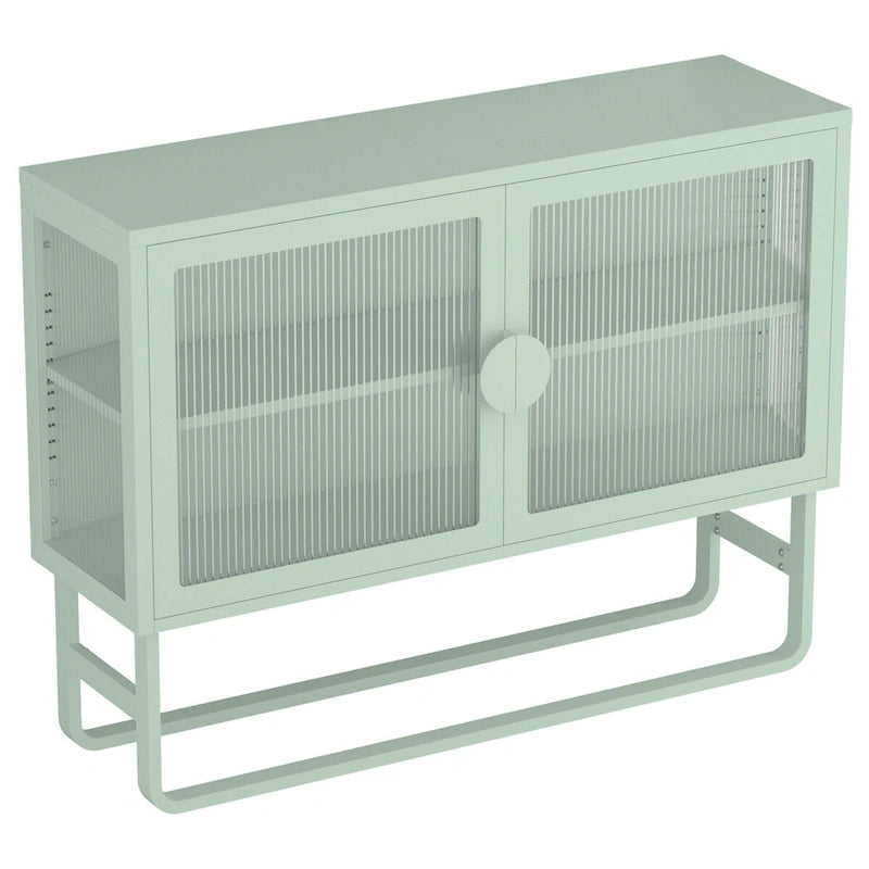 Bahut vitrine en verre trempé avec 2 étagères réglables, pieds en U, anti-basculement, meuble de rangement fermé anti-poussière pour salon