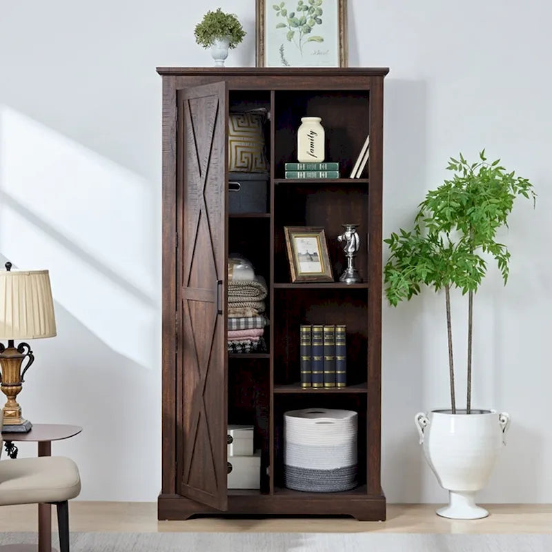 Meuble de rangement haut en bois avec porte coulissante de style grange