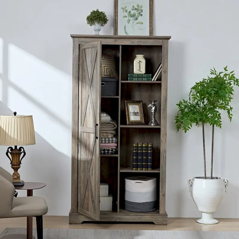 Meuble de rangement haut en bois avec porte coulissante de style grange