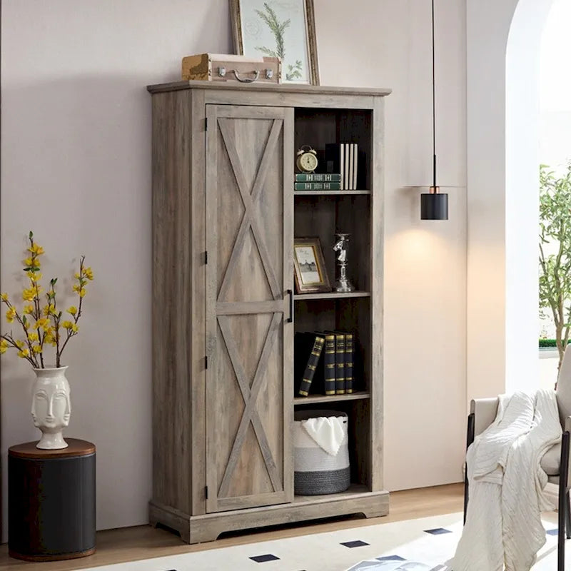 Meuble de rangement haut en bois avec porte coulissante de style grange