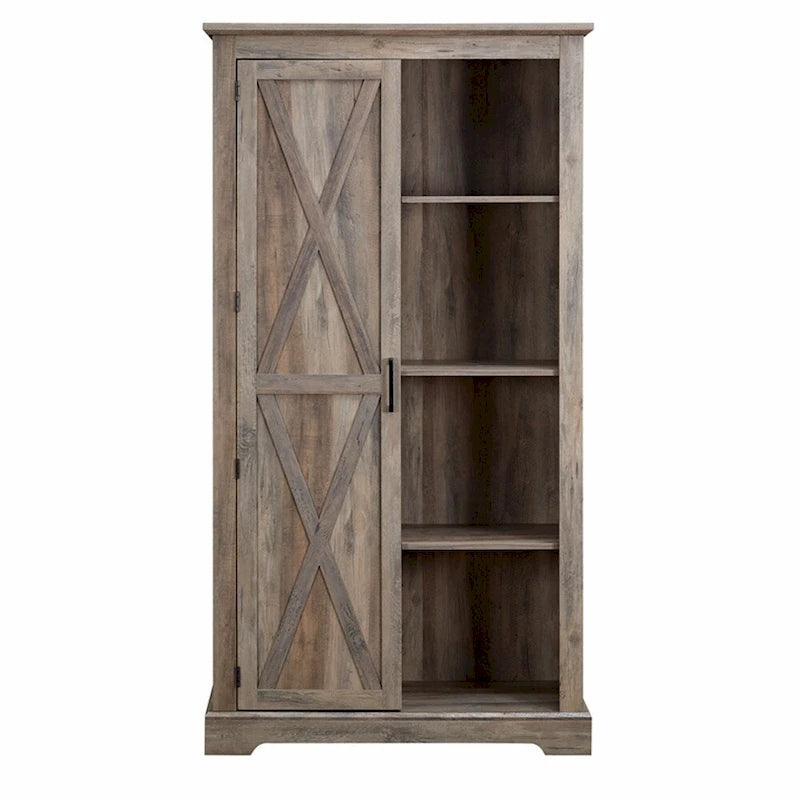 Meuble de rangement haut en bois avec porte coulissante de style grange