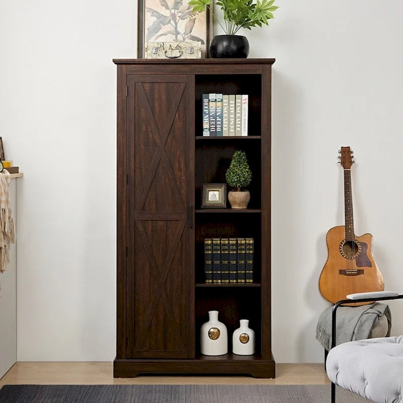 Meuble de rangement haut en bois avec porte coulissante de style grange