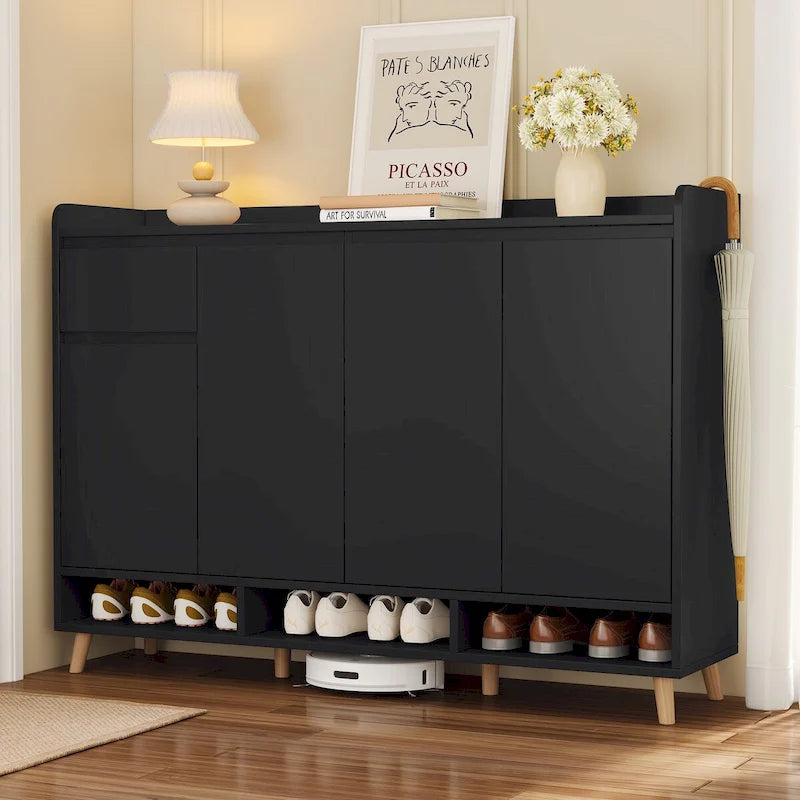 Meuble à chaussures avec étagères réglables, Organisateur de maison minimaliste avec pieds en bois massif, Buffet de rangement