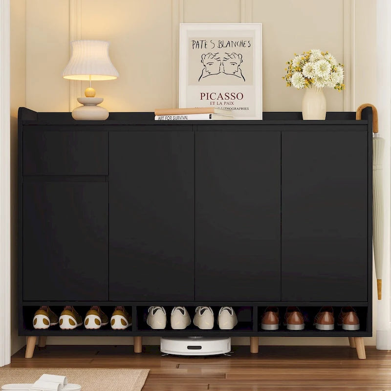 Meuble à chaussures avec étagères réglables, Organisateur de maison minimaliste avec pieds en bois massif, Buffet de rangement
