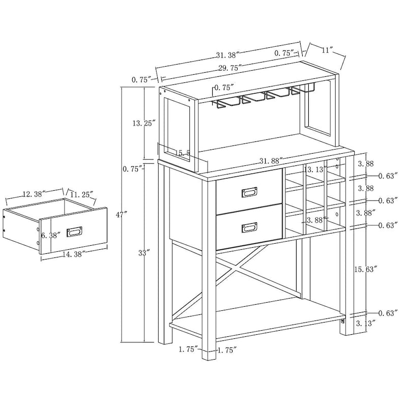 Buffet de 81 cm en bois avec casier à vin – Peut contenir jusqu'à 9 bouteilles