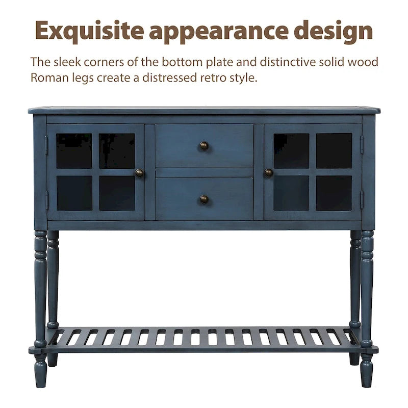 Table console de buffet avec étagère inférieure, meuble de rangement de salon en bois/verre style ferme