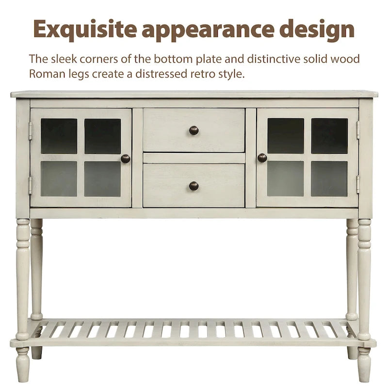 Table console de buffet avec étagère inférieure, meuble de rangement de salon en bois/verre style ferme