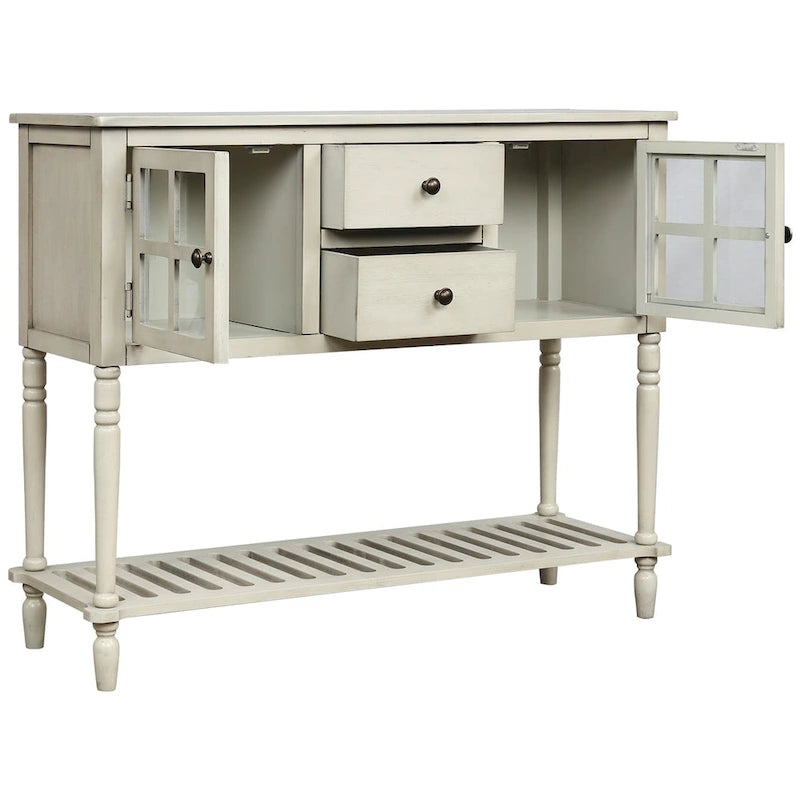 Table console de buffet avec étagère inférieure, meuble de rangement de salon en bois/verre style ferme