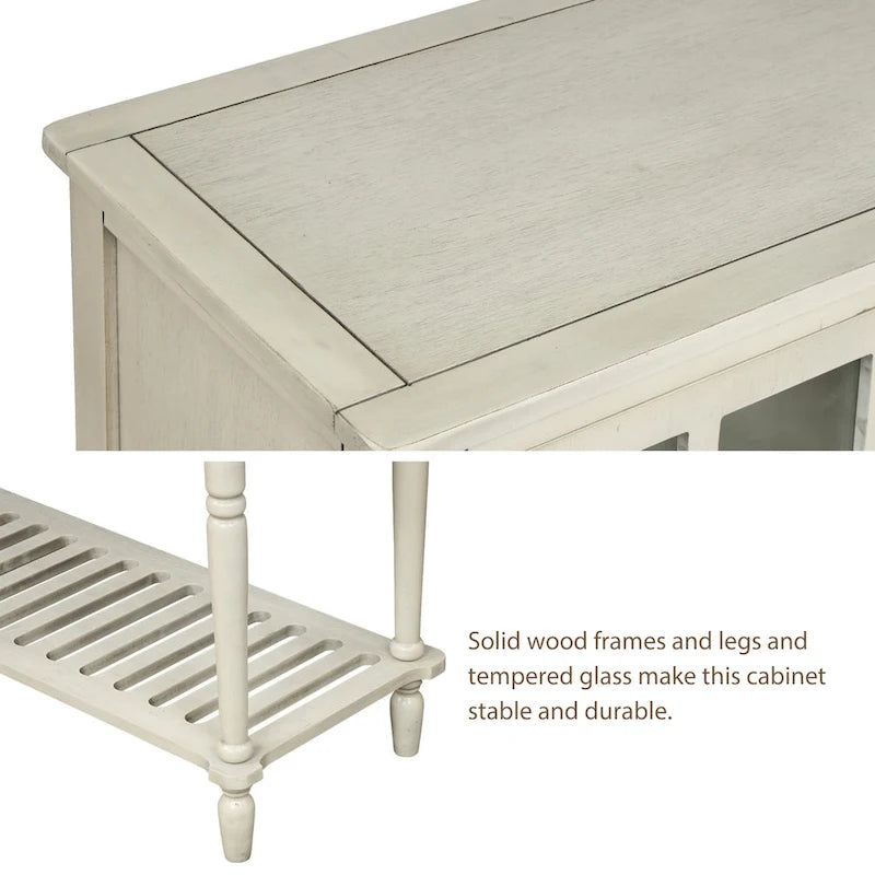Table console de buffet avec étagère inférieure, meuble de rangement de salon en bois/verre style ferme