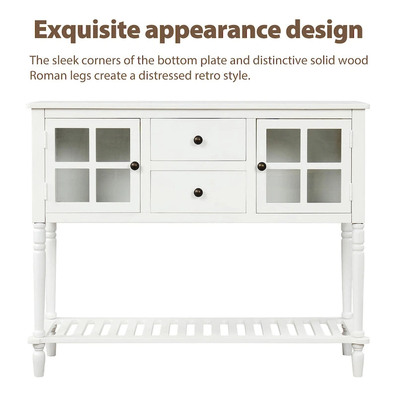 Table console de buffet avec étagère inférieure, meuble de rangement de salon en bois/verre style ferme