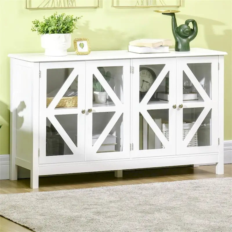Buffet avec portes en verre trempé et étagère réglable