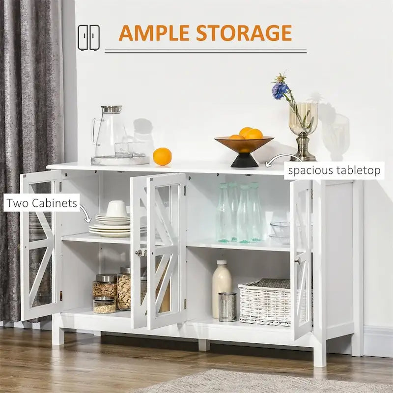 Buffet avec portes en verre trempé et étagère réglable
