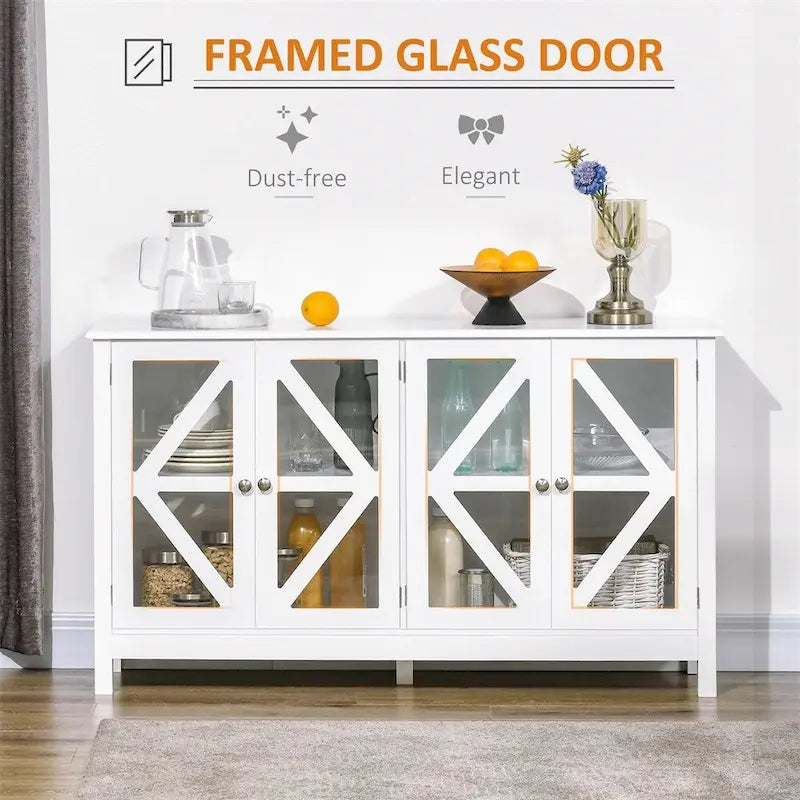 Buffet avec portes en verre trempé et étagère réglable